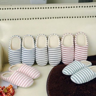 Indoor slippersEG Striped Indoor Home Soft Cotton Slippers Anti-slip Winter Shoes Unisex Slippers