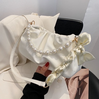 High sense of pearl fold cloud underarm bag niche bag female