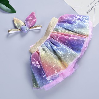 Girls Kids Tutu Party Dance Ballet Baby Bling Costume Skirt+Ears Headband Set