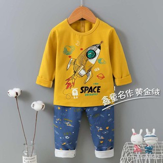 Spot goods ✌Babies Kids Super Cotton Long sleeve Korean Fashion Pajama Terno For Boys Sleepwear Set
