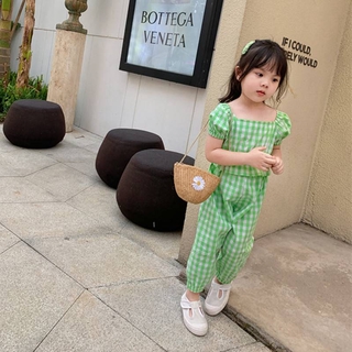 Girls floral suit 2021 summer new style female baby Korean version of the word collar jacket and trousers