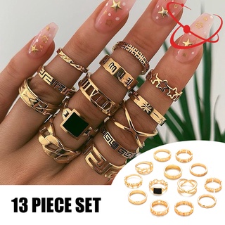13pcs Alphabet Stars Rings Set Alloy Geometric Elements Vintage Simple Fashion Rings for Women and Girls