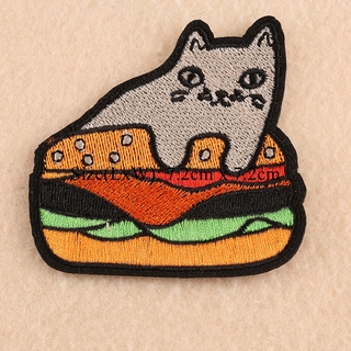 Embroidery Cat Hamburger Sew Iron On Patch Badge Applique