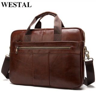 briefcaseWESTAL Men's Briefcase Bag Men's Genuine Leather Laptop Bag for Document Business Totes Off