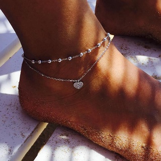 Women Heart Anklet Charm Double Layed Summer Peach Foot Chain Jewelry