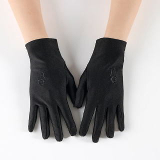 Solid color spandex elastic sunscreen gloves flower embroidery etiquette performance driving gloves (6)