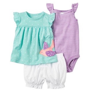 Baby Steps Baby Girl 3 Piece Set Onesies Blouse Shorts