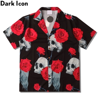 Dark Icon Floral Skeleton Hawaiian Shirt Men Summer Streetwear Men's Polo Shirt Thin Materila Shirts