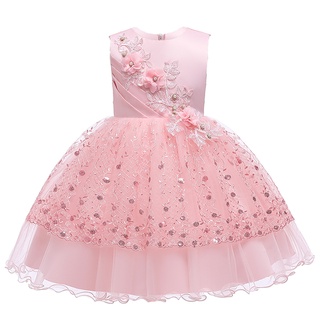 2021 Elegant Princess Dress For Kids Girl Party Costume Applique Flower Girl Dress Christmas Dress 3