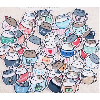 40 pcs. Coffee Cup Cat Cartoon Stickers (1)