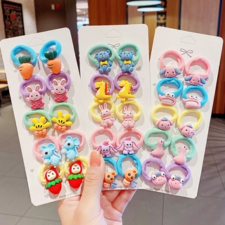 10pcs/set New Girls Cute Cartoon Nylon Scrunchie Kids Ponytail Holder Hair Bands Rubber Band Headband Hair Accessories
