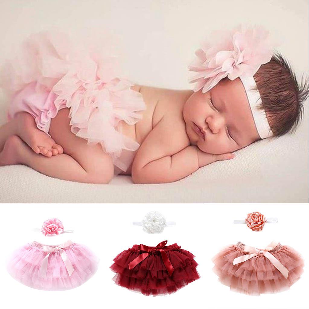 COD 2PC Set Newborn Baby Bowknot Tulle Tutu Skirts+Headband Girls Clothes