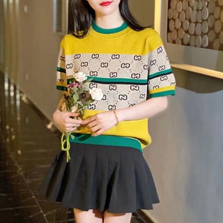 korean fashion knitted Round neck blouse top short sleeve