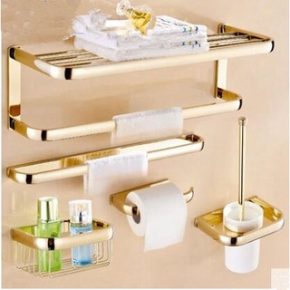 Brass Bathroom Accessories Set, Gold Square Paper Holder,Towel Bar,Soap Basket,Towel Rack,Glass Shelf Bathroom Hardware Set