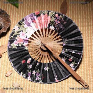 Vintage Japanese Sakura Flowers Windmill Silk Bamboo Folding Hand Held Fan (5)