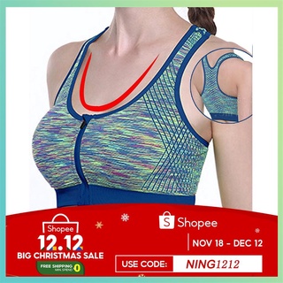 【Available】M-XXL Sports bra for women plus size No rims Ladies Zip Push Ups Sports Thicken Arms Wire