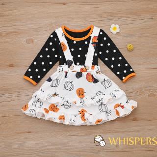 ♛BA♚Halloween Baby Girl Clothes Cute Polka Dot Tops T-shirt+Pumpkin Party Tutu Skirt Outfits Set