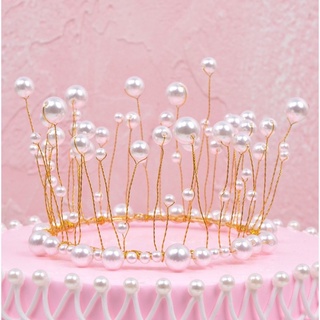 Crown Pearl Cake Topper Cake Decoration for Birthday Party Wedding Anniversary【Crown Pearl】