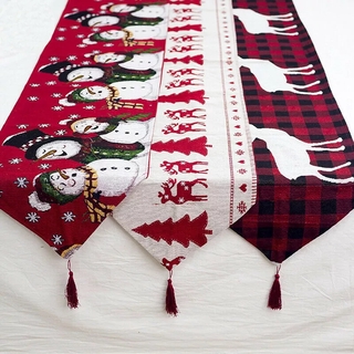 Christmas Decoration Linen Table Flag Xmas Embroidery Tablecloth Placemat Cotton and Linen Home Table Runner Flags