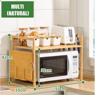 2-Tier Multi-Functional Bamboo Kitchen Counter Rack Microwave Oven Rack Storage Organizer