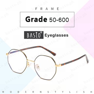Graded Glasses Anti Radiation for Nearsighted with Grade -50 100 150 200 250 300 350 400 450 500 550 600 for Women Men Polygon Retro Metal Frame Optical Glasses