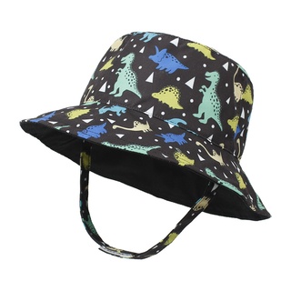 2021Children's Printing Bucket Hat Baby Hat Spring and Summer Double-Sided Sun Hat Outdoor Cartoon Flower Printing Bucket Hat (1)