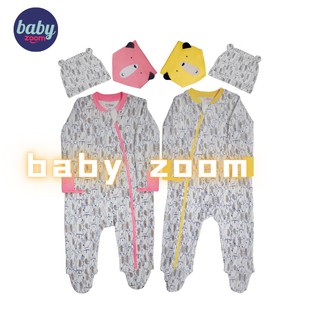 [BABYZOOM] Baby Girl Boy Onesie Romper Cotton Infant Bodysuit Sleep And Play Frogsuit Hat Bib Set