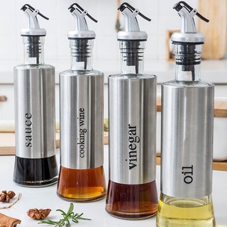 300ml Bottle Clear Glass Sauce Oil Dispenser Stainless Steel Jar Olive Cooking Wine Leakproof