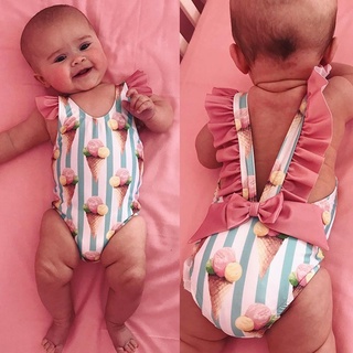 Infant Baby Girls Swimwear Sleeveless Backless Ice Cream Printing Swimsuit Toddler Kids Holiday