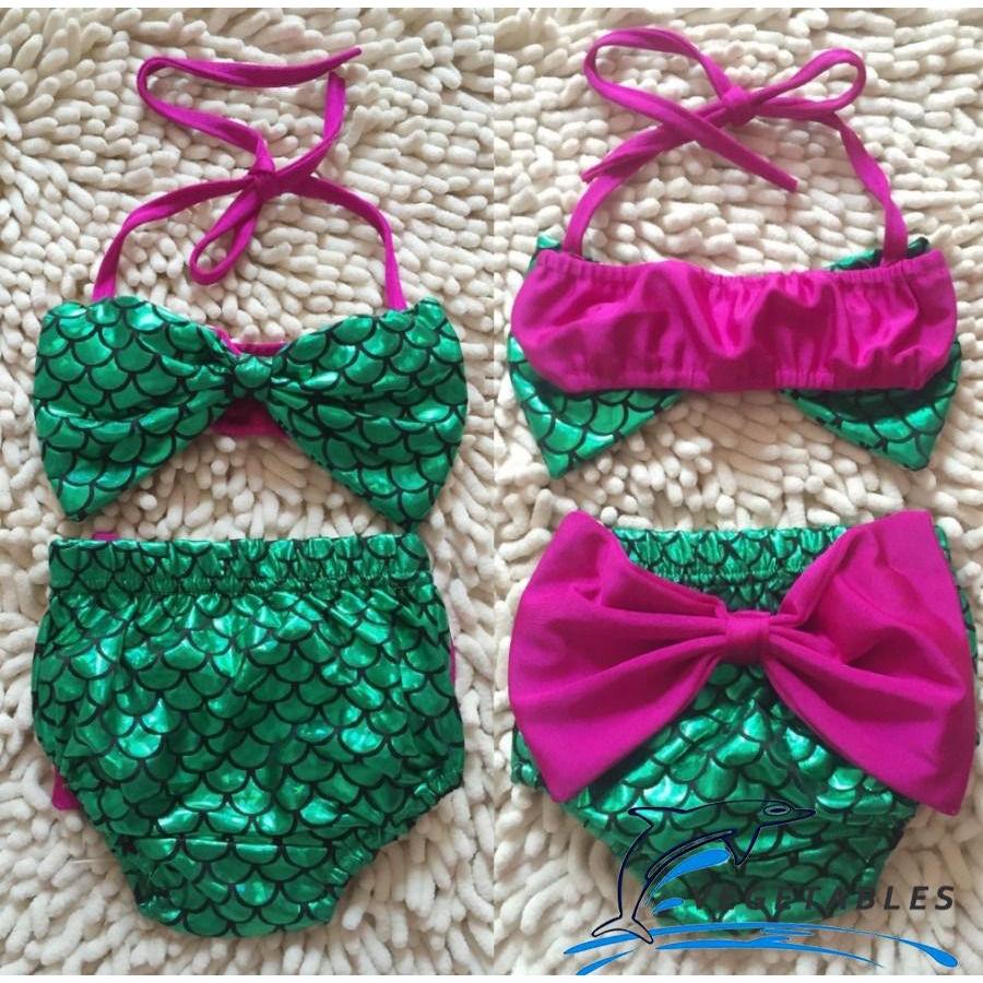 SDB-Toddler Baby Girls Mermaid Bowknot Swimsuit Swimwear (1)