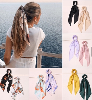 20 Types Silk Tie-dye Long Ribbon Ins Girls Hair Tie Printing Bow Ribbon Scrunchie