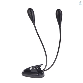 ♥Stock♥Black Clip-on 2 Dual Arms 4 LED Flexible Book Music Stand Light Lamp