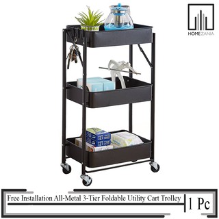Home Zania Free Installation All-Metal 3-Tier Foldable Cart Trolley Storage With Wheels 96 By 6.8 Cm (1)