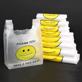 50Pcs Thank You Printed Plastic Bag Smile Face 100pcs Sando bag Transparent Clear with handle