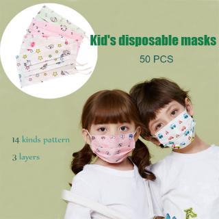 50 PCS Kids's Disposable Masks Cartoon Printing Masks 3 Layers Safety Mask