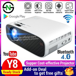 【Ready Stock】SeeNew Y8 Projector Support Full HD 1080P 3000 Lumens WiFi Bluetooth LCD Home Theater Media Player Android 6.0 Projector