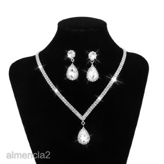 Fashion Wedding Crystal Rhinestone Tear Drop Necklace Earrings Jewelry Sets