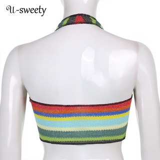 U-Sweety Women Tank Top Fashion Multicolor U-Neck Backless Slim Fit Casual Streetwear Halter Camisole (7)