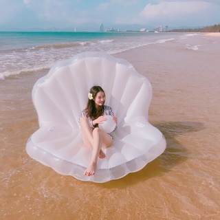 Water Fun 173cm Inflatable Seashell Pool Float Giant Inflatable Clam Shell with Pearl Swimming Ring0