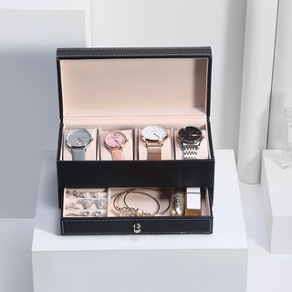 Watch Box Leather 4Grids Make Up Jewelry Case Organizer (9)