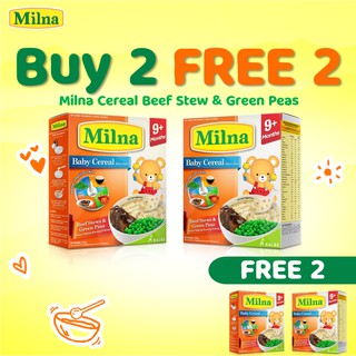Milna Baby Cereals Twin Pack Beef Stew and Greenpeas Buy 2 Take 2 (4 x 120g) (1)