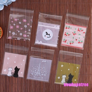 NTPH 100Pcs Lovely Flower Cookies Biscuits Bags Self-adhesive Cake Candy Gift Bags NTT