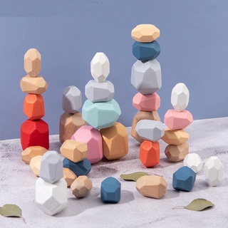Wooden Stones Montessori Toy Creative Nordic Style Stacking Rainbow Game Jenga Set Balancing