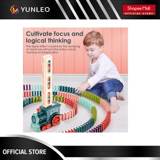 YUNLEO Kids Electric Domino Train Car Set Sound Light Automatic Laying Dominoes Brick Blocks Game
