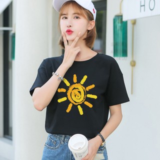 Korean O-neck Sun Flower Short Sleeve Couple T-shirt Top