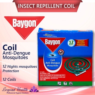 Baygon Insect Repellent Coil Anti-Dengue Mosquitos [12 Coils (150g)] Baygon All Night Protection