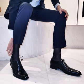 4Men's Black Silk Stockings Thin Sexy Formal Wear Mid-Calf Length and Breathable Japanese Nylon Gent