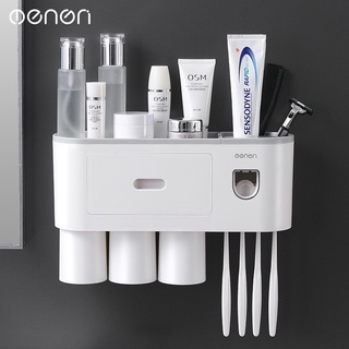 Toilet Bowls✉₪❁Magnetic Adsorption Inverted Toothbrush Holder Double Automatic Toothpaste Squeezer D