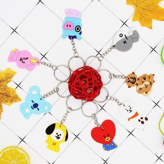1PC Korean BTS KPOP Hello Kitty Cartoon Soft Keychain Key Ring Cartoon PVC Cute Keychain Portable Party Free Gift Presents