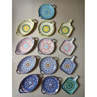 Ceramic Moroccan Serving Plates | Large Dining - Serving Plates | Non-Slip Handle Ceramic
